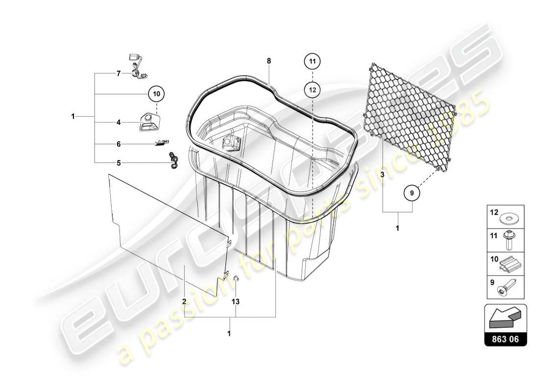 lamborghini lp700-4 coupe (2012) finiture per stivali bagagli diagramma delle parti