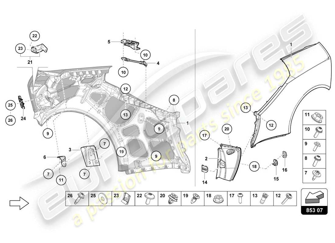 lamborghini evo spyder (2020) schema delle parti della protezione ala