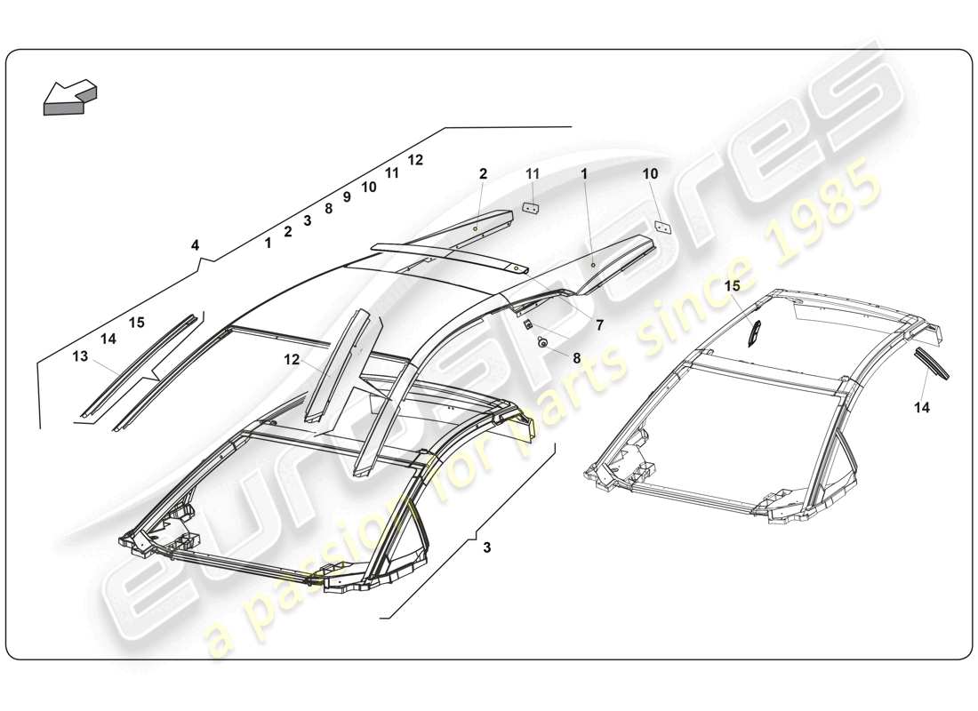 lamborghini super trofeo (2009-2014) diagramma delle parti del tetto