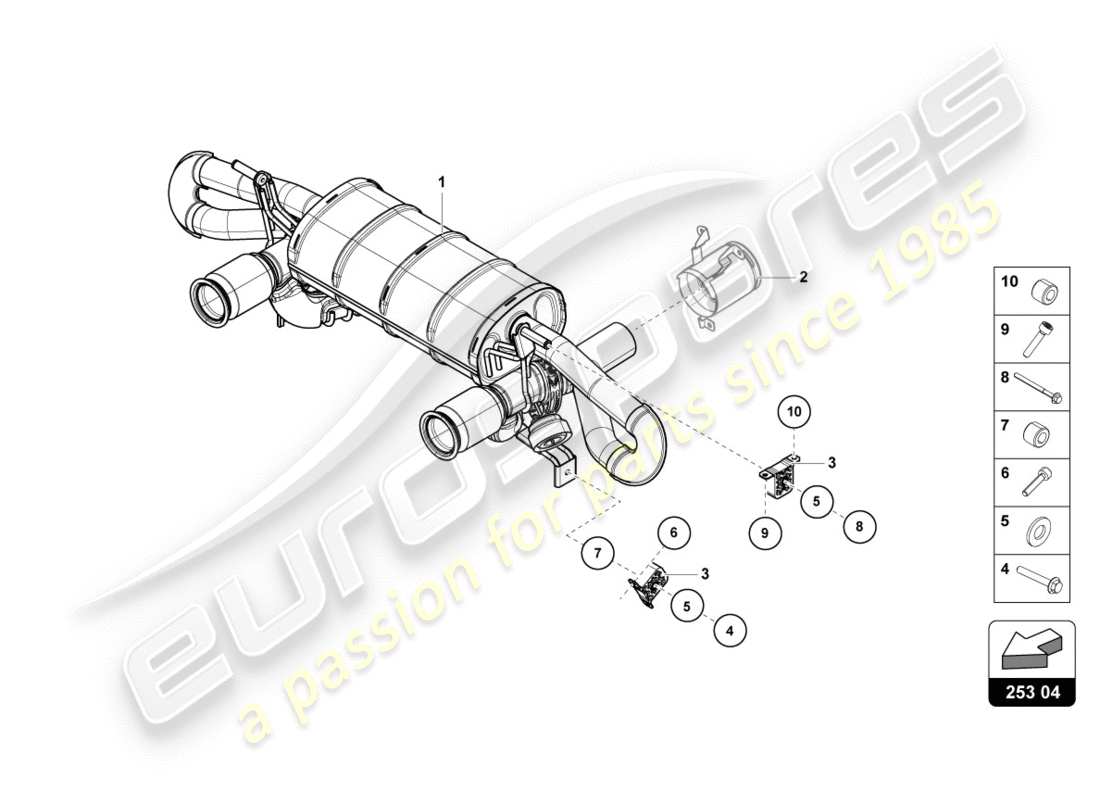 lamborghini performante spyder (2020) schema delle parti silenziatore