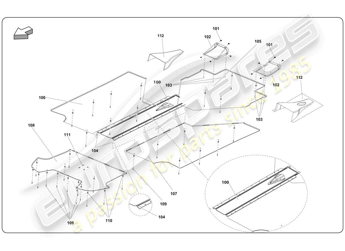 lamborghini super trofeo (2009-2014) schema delle parti sottopavimento