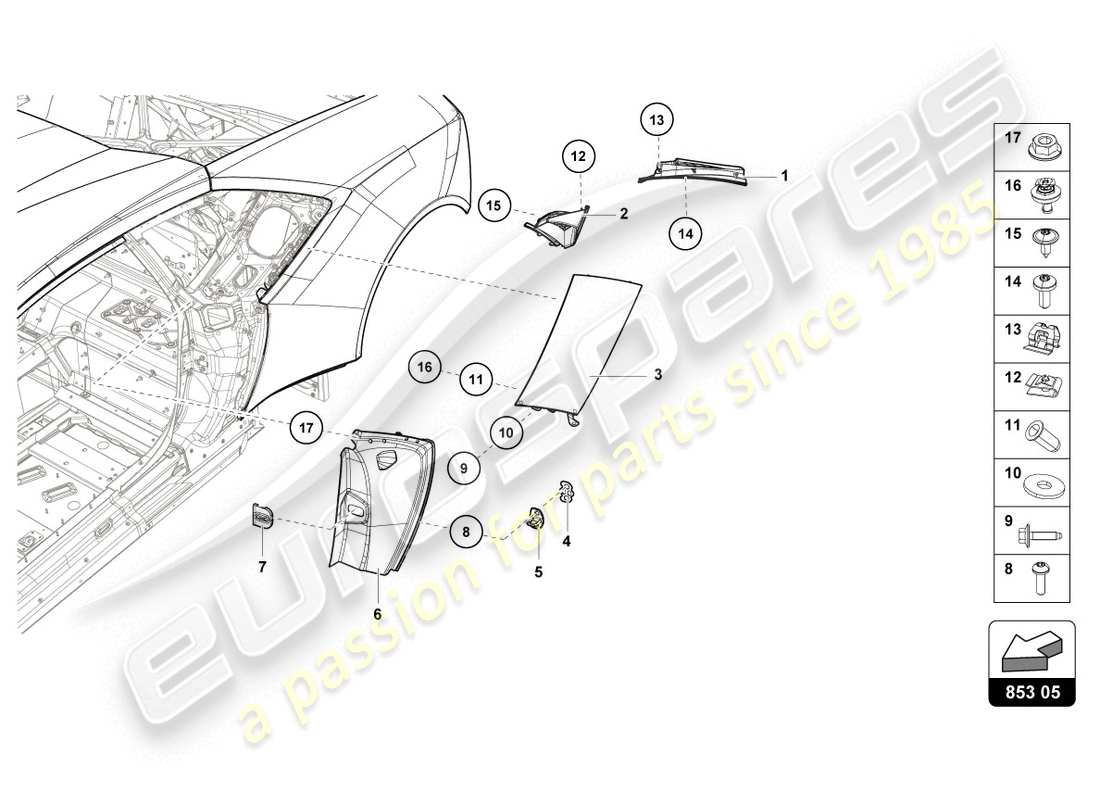 lamborghini evo coupe (2020) piastra di copertura per traverso laterale schema delle parti