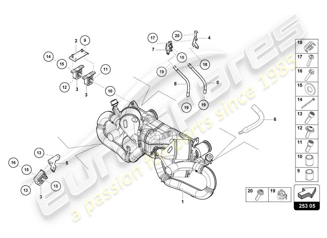 lamborghini evo coupe (2020) schema delle parti silenziatore