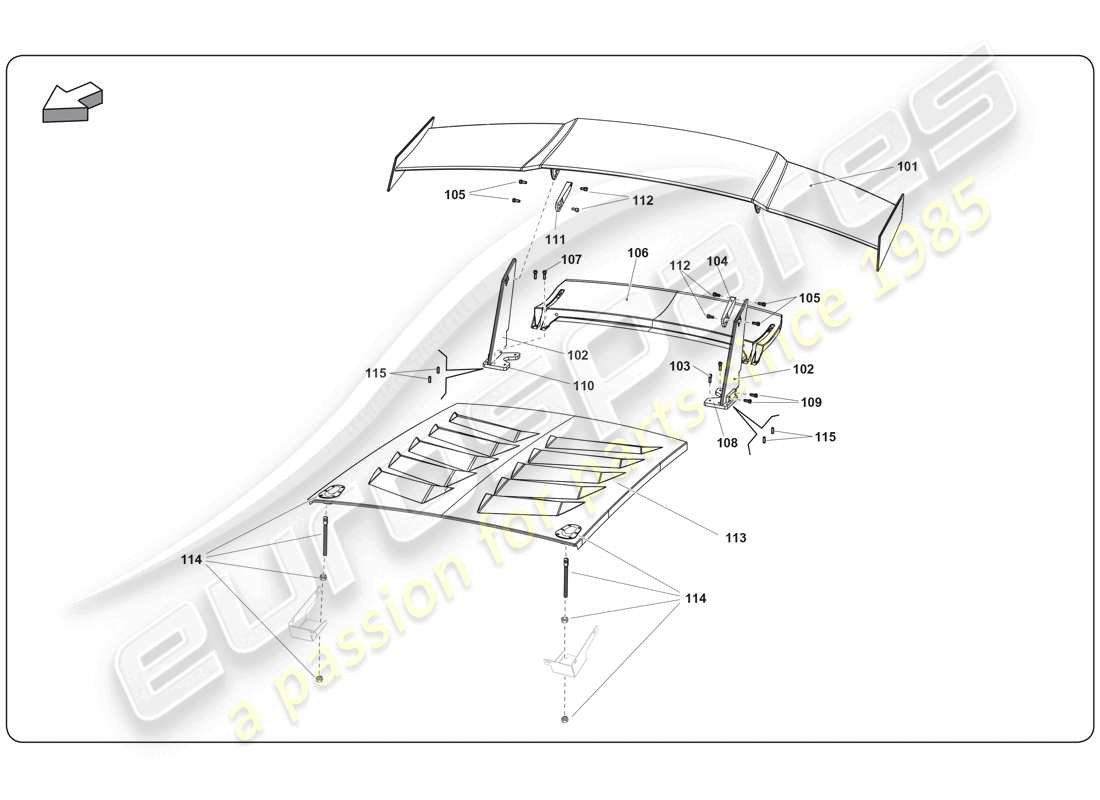 lamborghini super trofeo (2009-2014) diagramma delle parti del cofano motore