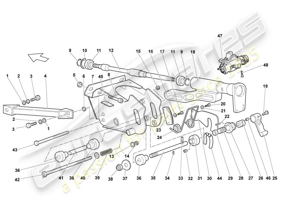 lamborghini murcielago coupe (2002) diagramma delle parti del piantone dello sterzo