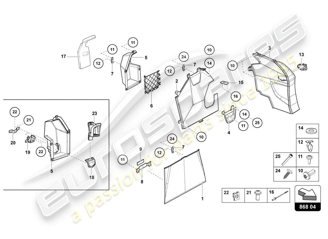 lamborghini lp770-4 svj roadster (2021) rivestimento del pannello posteriore diagramma delle parti