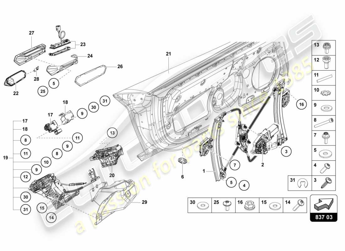 lamborghini lp700-4 coupe (2012) schema delle parti portiera conducente e passeggero