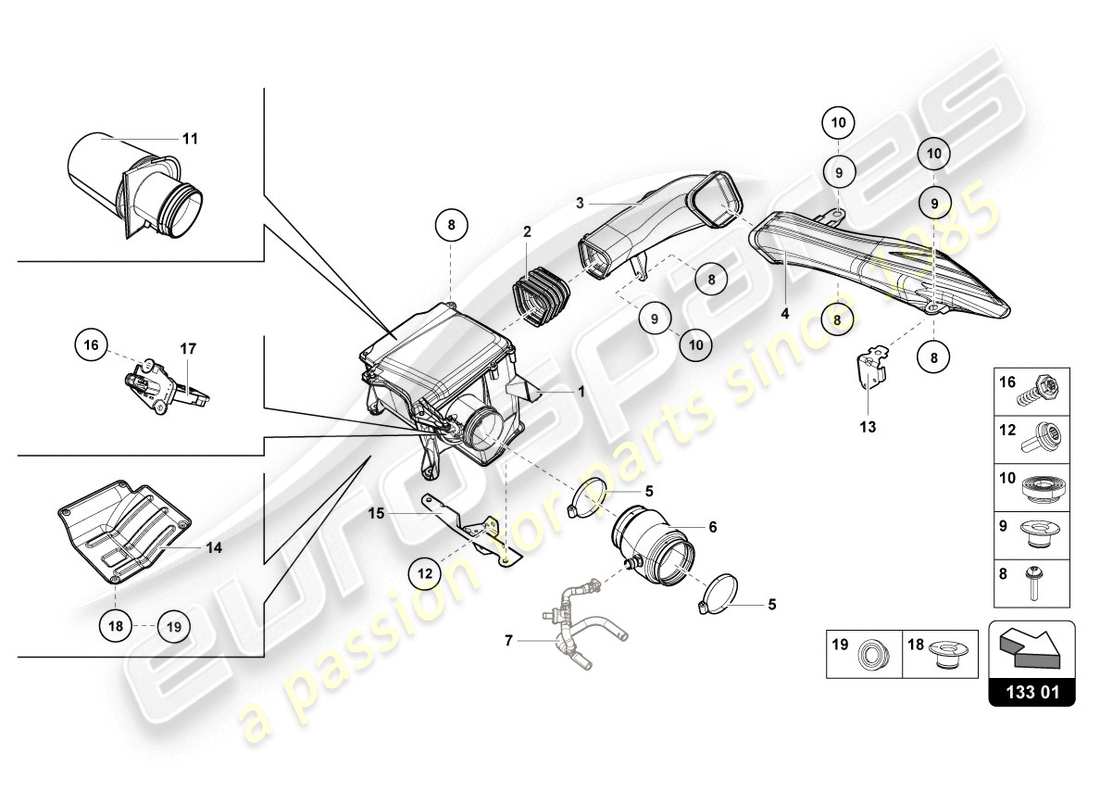 lamborghini 2015 (lp610-4 coupe) alloggiamento del filtro dell'aria diagramma delle parti
