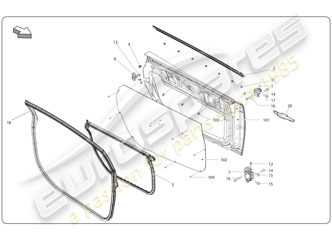 lamborghini super trofeo (2009-2014) porta diagramma delle parti