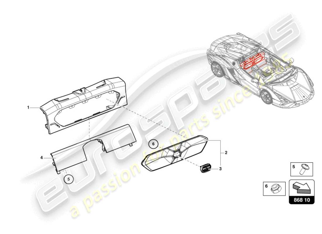 lamborghini sian (2020) rivestimento del pannello posteriore diagramma delle parti