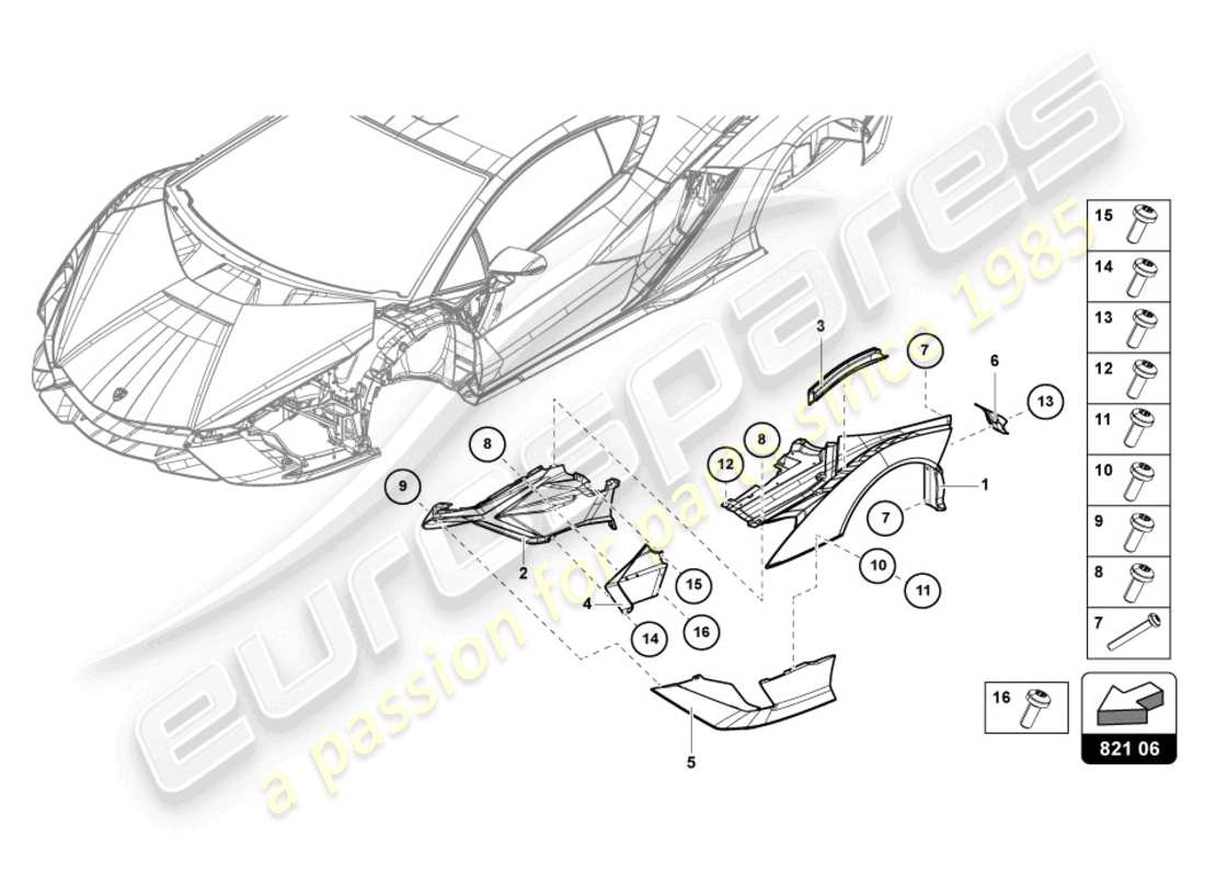 lamborghini sian (2020) ala anteriore diagramma delle parti