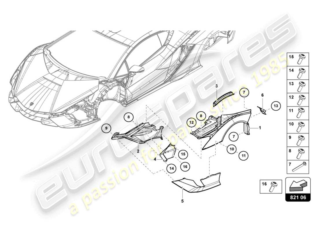 lamborghini sian (2020) schema delle parti ala anteriore