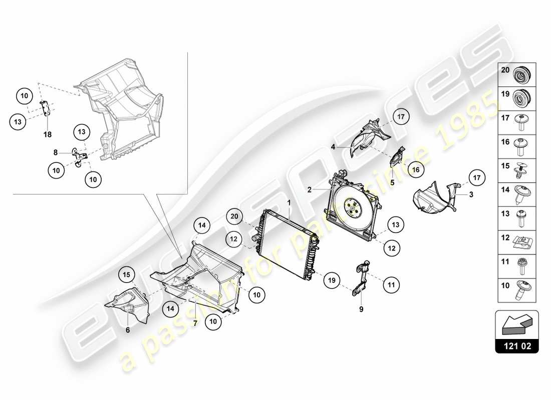 lamborghini lp610-4 spyder (2019) radiatore per liquido di raffreddamento anteriore schema delle parti