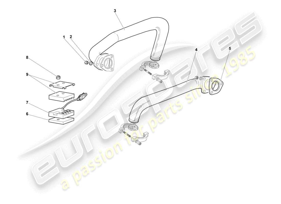 lamborghini murcielago coupe (2002) diagramma delle parti del sistema di scarico