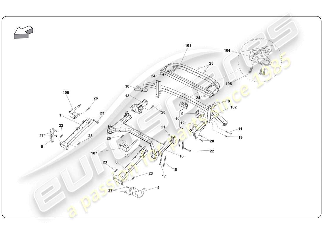 lamborghini super trofeo (2009-2014) elemento telaio diagramma delle parti