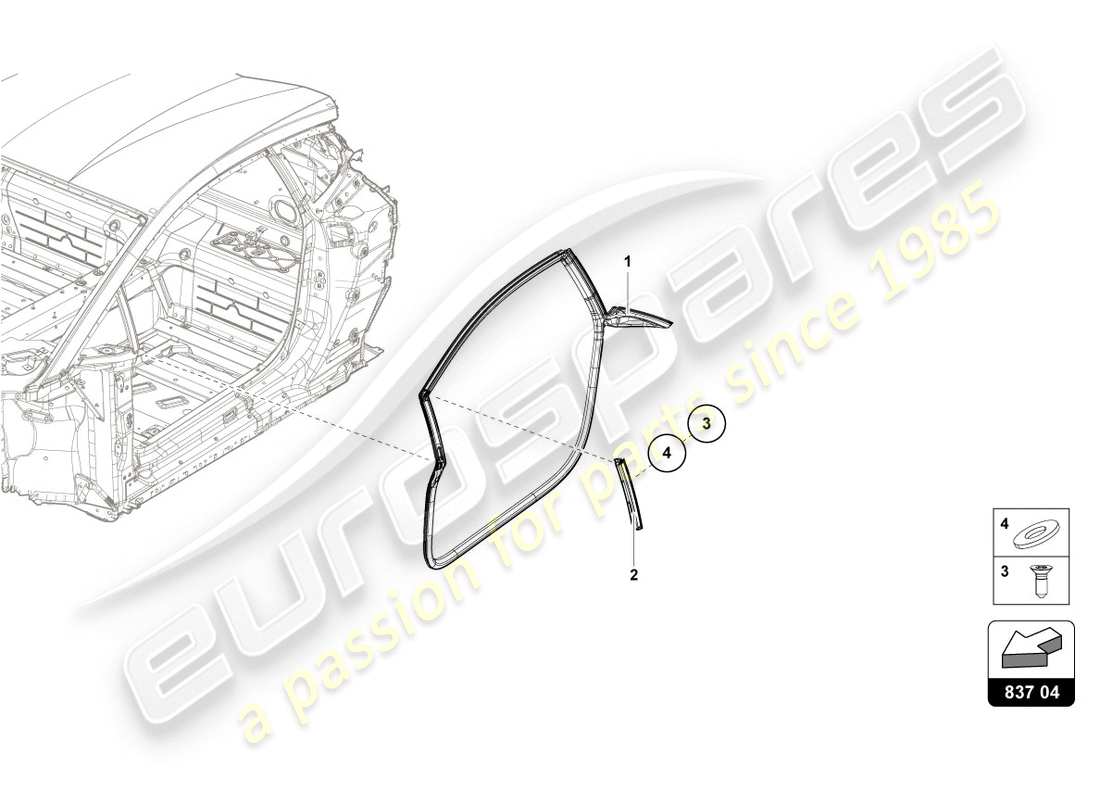 lamborghini evo coupe (2020) diagramma delle parti guarnizione porta