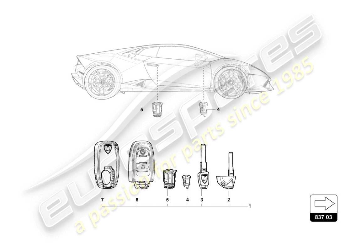 lamborghini 2020 (evo coupe 2wd) serratura con chiavi schema delle parti