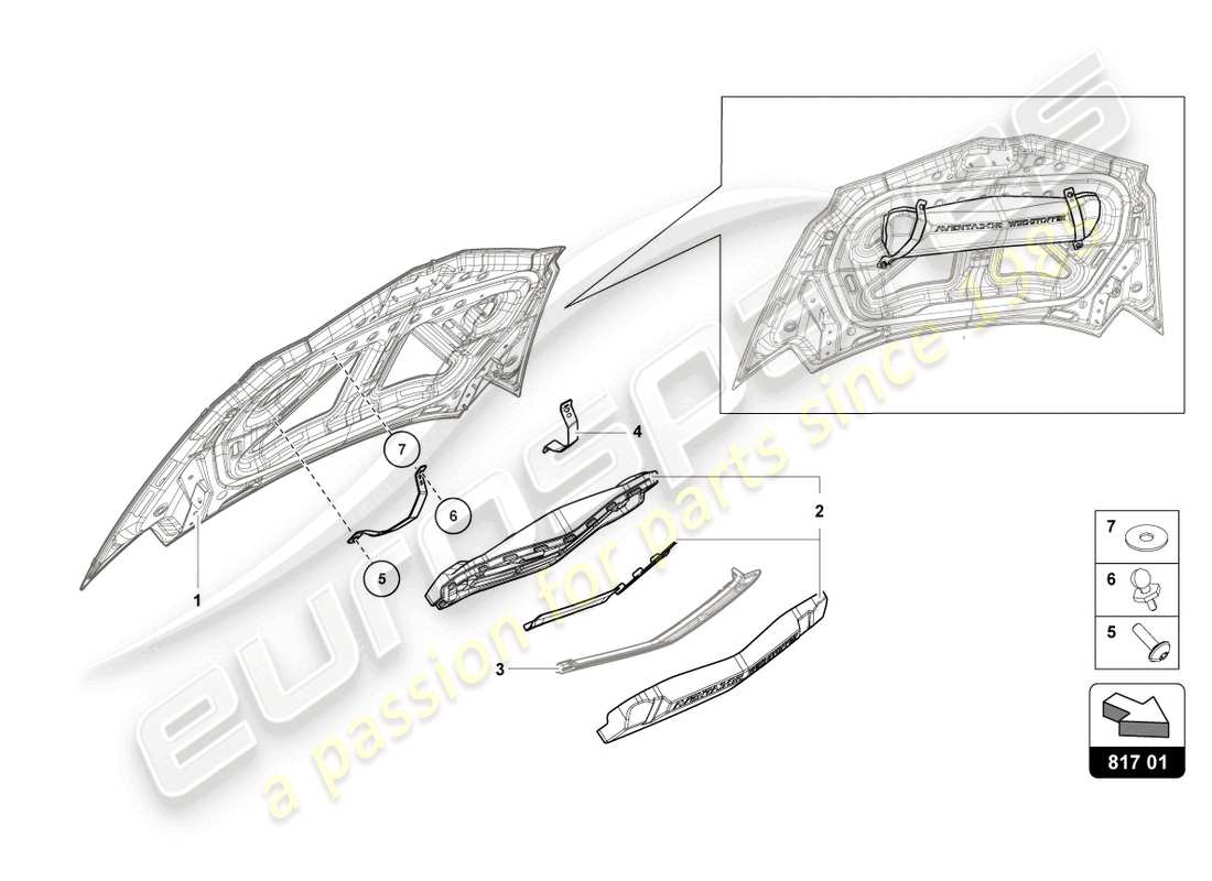 lamborghini 2017 (lp750-4 sv roadster) diagramma delle parti del frangivento