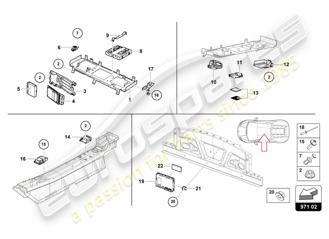 lamborghini performante coupe (2020) schema delle parti dell'unità di controllo