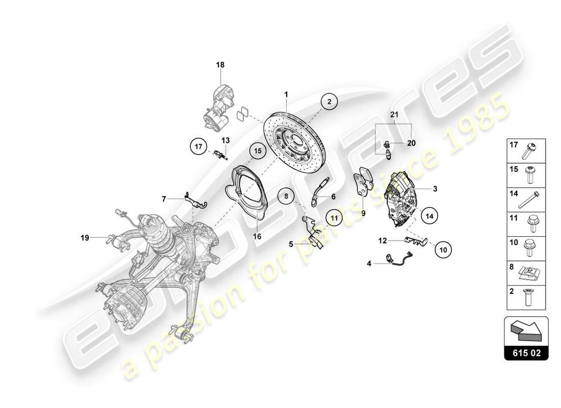 lamborghini performante coupe (2020) disco freno in ceramica posteriore schema delle parti