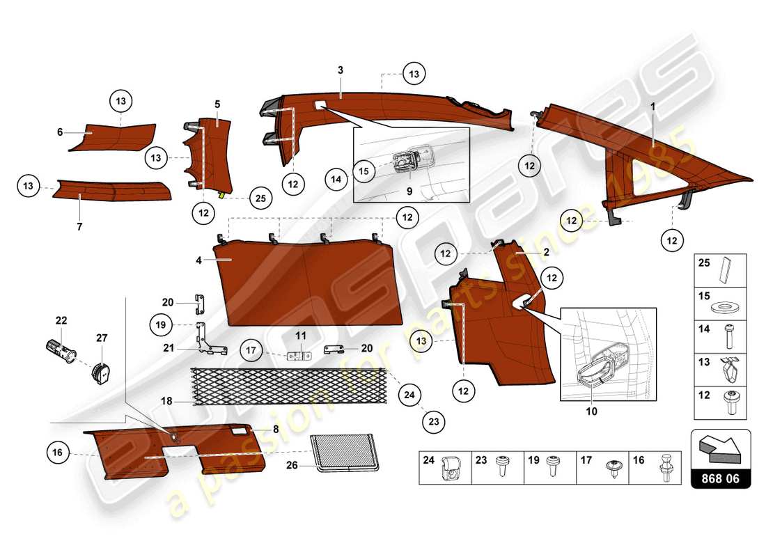 lamborghini lp750-4 sv coupe (2017) decorazione interna diagramma delle parti