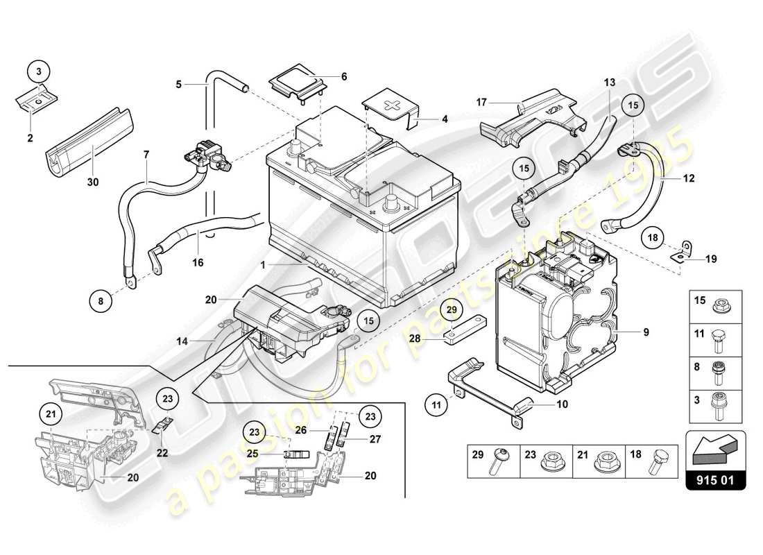 lamborghini lp750-4 sv roadster (2016) diagramma delle parti della batteria