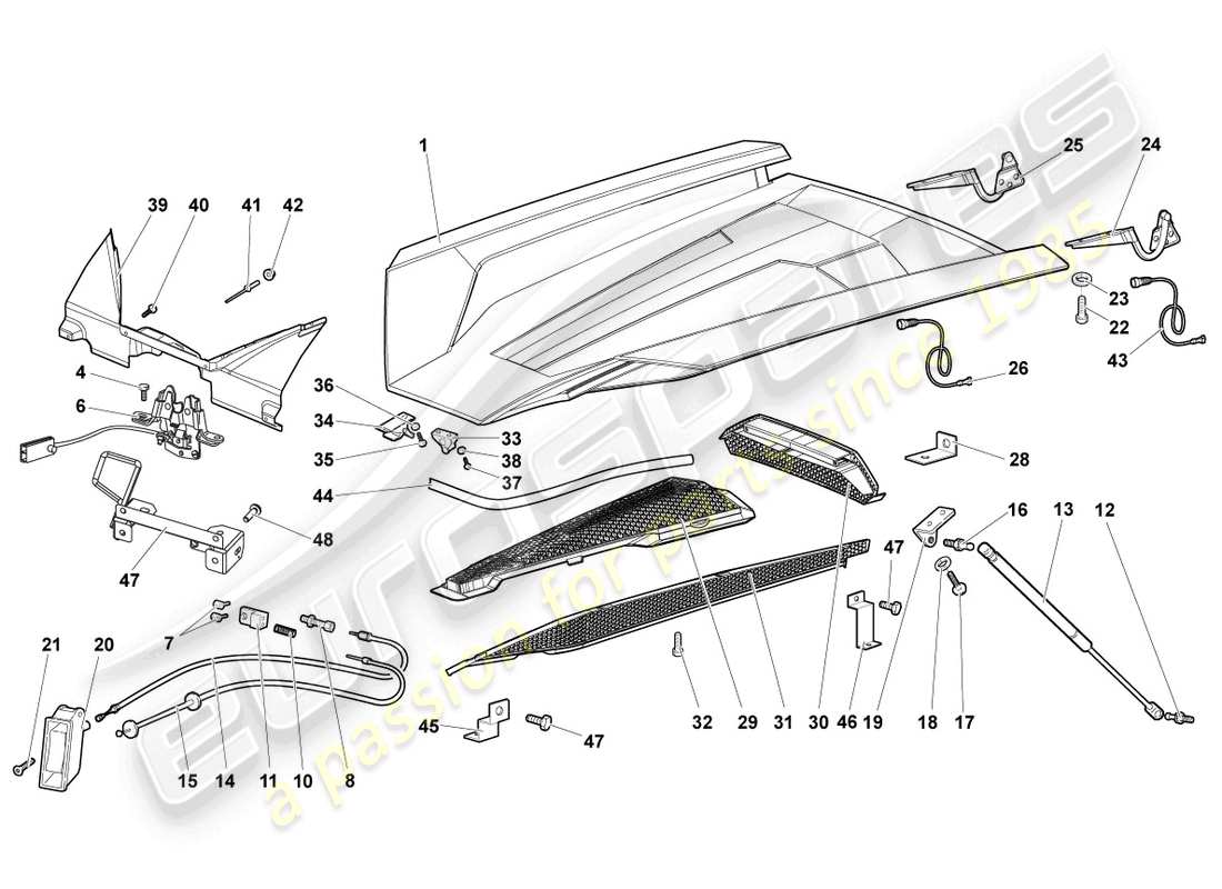 lamborghini murcielago roadster (2006) coperchio motore schema delle parti