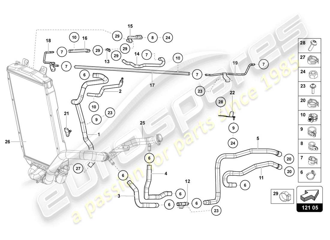 lamborghini lp750-4 sv roadster (2016) schema delle parti del sistema di raffreddamento