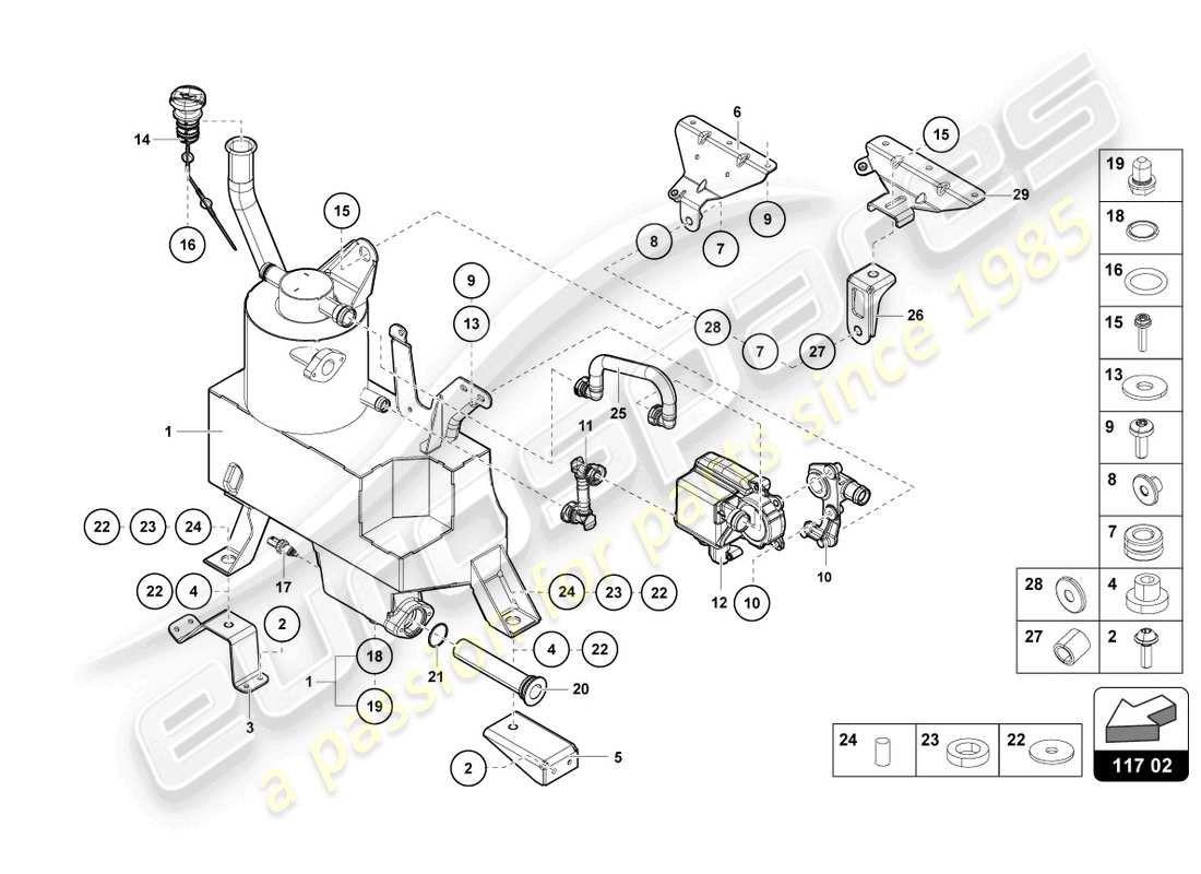 lamborghini 2017 (lp750-4 sv coupe) diagramma delle parti del contenitore dell'olio