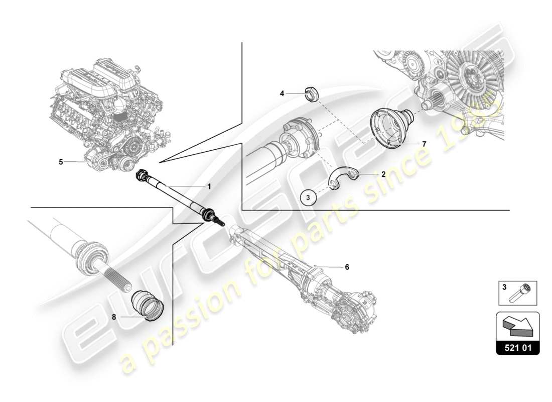 lamborghini 2018 (lp610-4 spyder) diagramma delle parti dell'albero di trasmissione