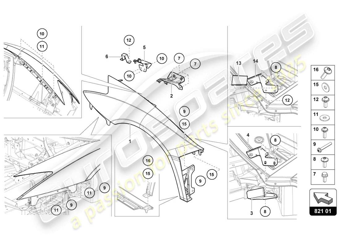 lamborghini 2014 (lp720-4 coupe 50) diagramma delle parti dell'ala