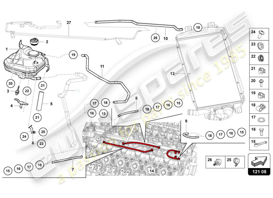 lamborghini lp720-4 coupe 50 (2014) serbatoio del fluido con indicatore del livello del liquido refrigerante schema delle parti