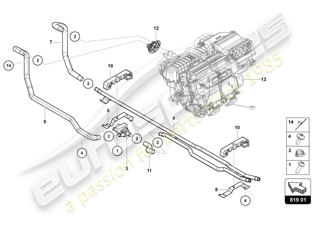 lamborghini 2014 (lp720-4 coupe 50) schema delle parti dell'impianto di riscaldamento a/c