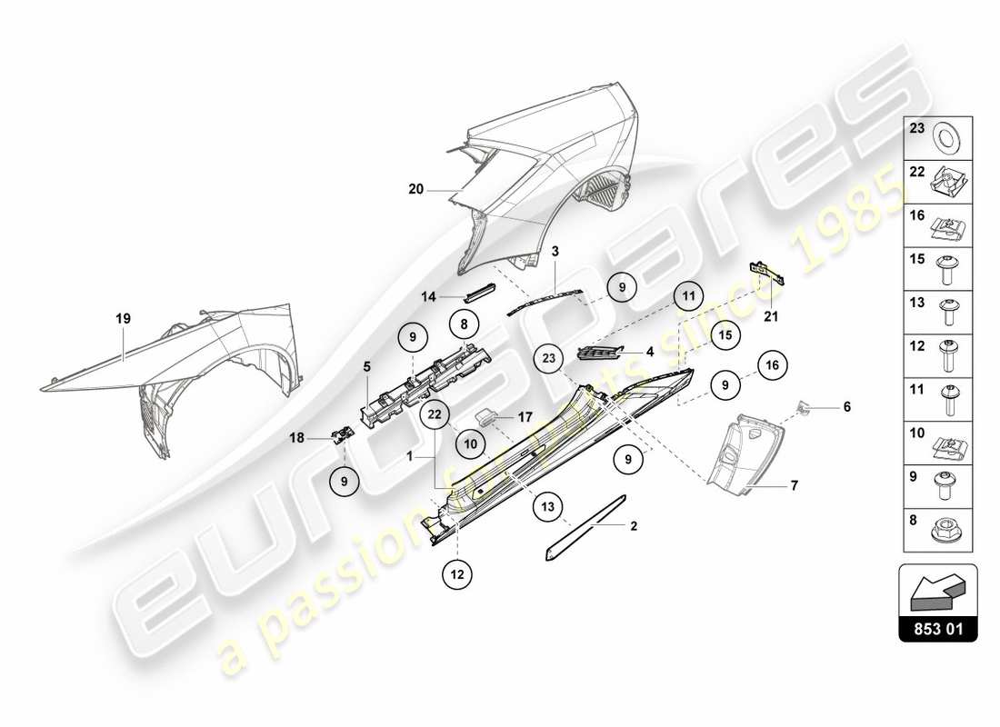 lamborghini lp580-2 spyder (2018) lato esterno inferiore per passaruota schema parte