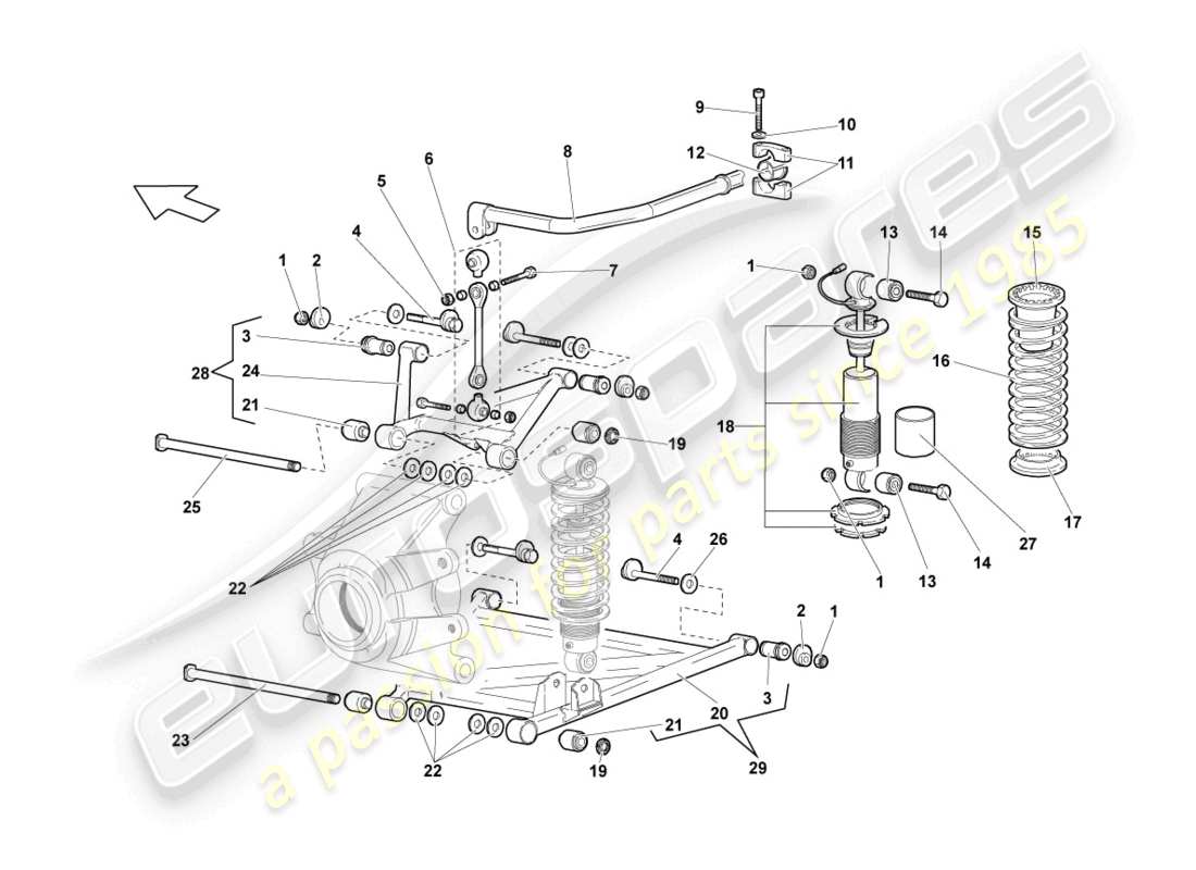 lamborghini murcielago coupe (2002) schema delle parti assale posteriore