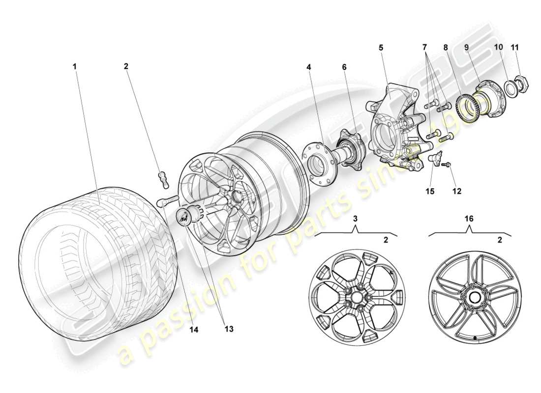 lamborghini murcielago coupe (2005) alloggiamento cuscinetto ruota posteriore schema delle parti