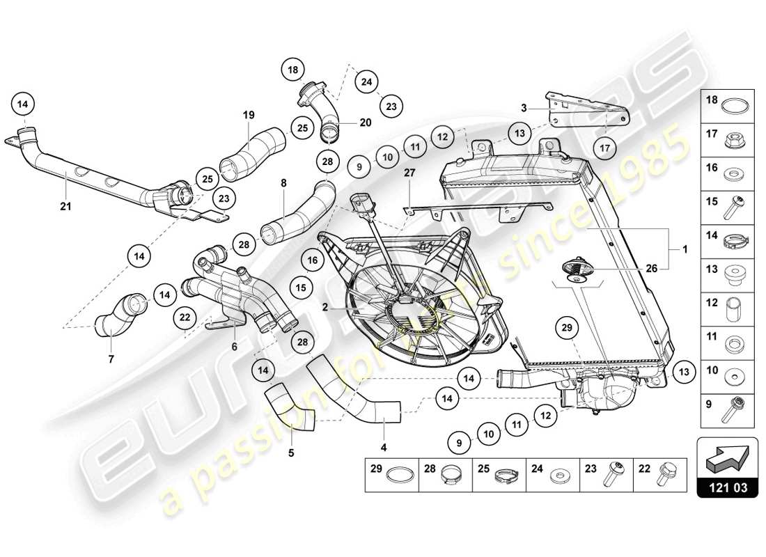 lamborghini 2014 (lp720-4 coupe 50) raffreddatore per liquido refrigerante schema delle parti