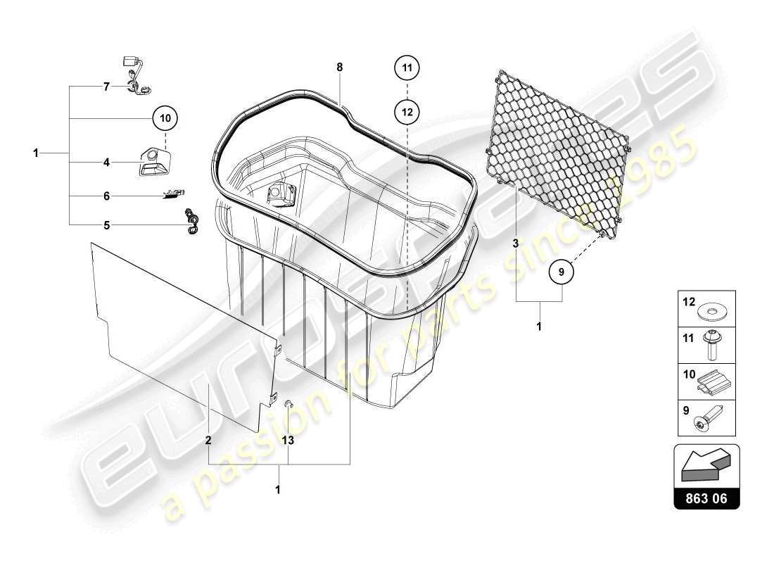 lamborghini lp720-4 coupe 50 (2014) profili per stivali bagagli diagramma delle parti