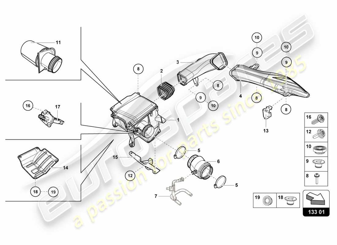 lamborghini 2017 (lp610-4 avio) alloggiamento del filtro dell'aria diagramma delle parti