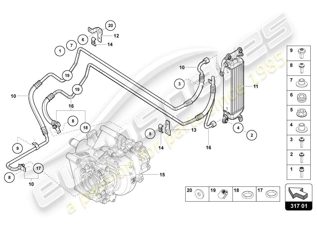 lamborghini 2014 (lp720-4 coupe 50) schema delle parti del raffreddatore dell'olio