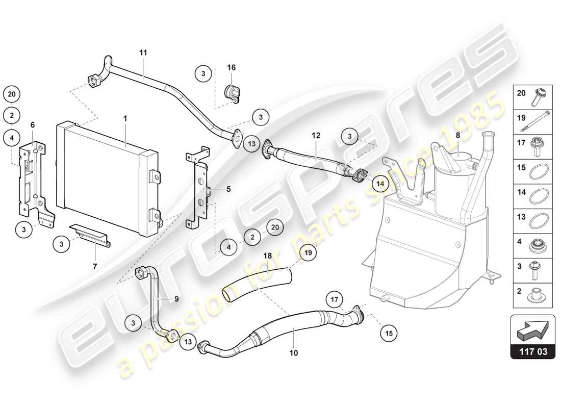 lamborghini lp720-4 coupe 50 (2014) schema delle parti del raffreddatore dell'olio