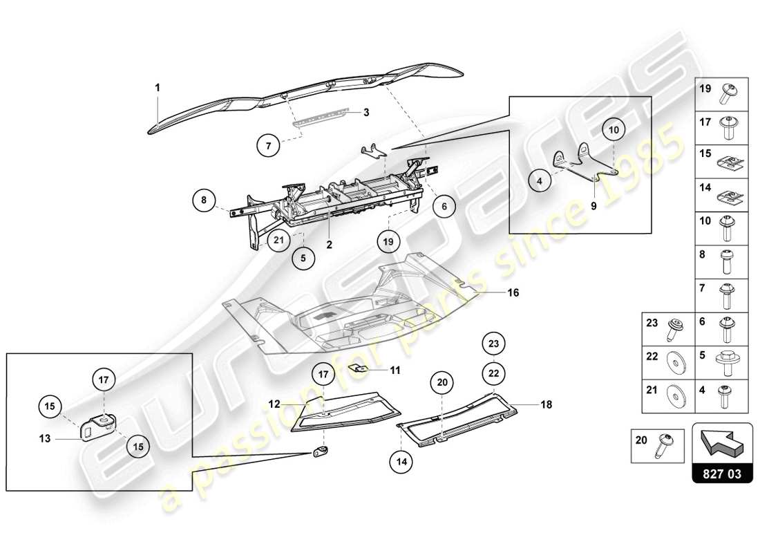 lamborghini 2014 (lp720-4 coupe 50) schema delle parti spoiler posteriore