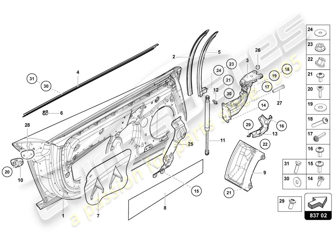 lamborghini 2014 (lp720-4 coupe 50) schema delle parti portiera conducente e passeggero