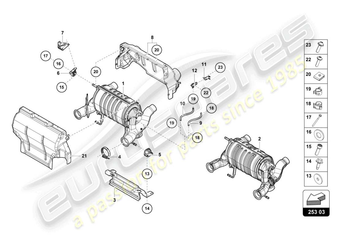 lamborghini 2020 (lp770-4 svj coupe) silenziatore con catalizzatore schema delle parti