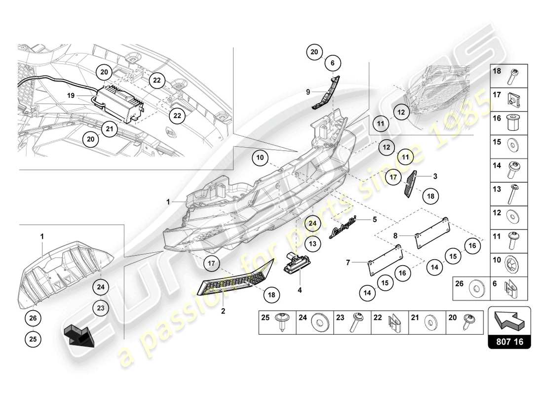 lamborghini 2018 (lp740-4 s roadster) paraurti posteriore completo schema delle parti