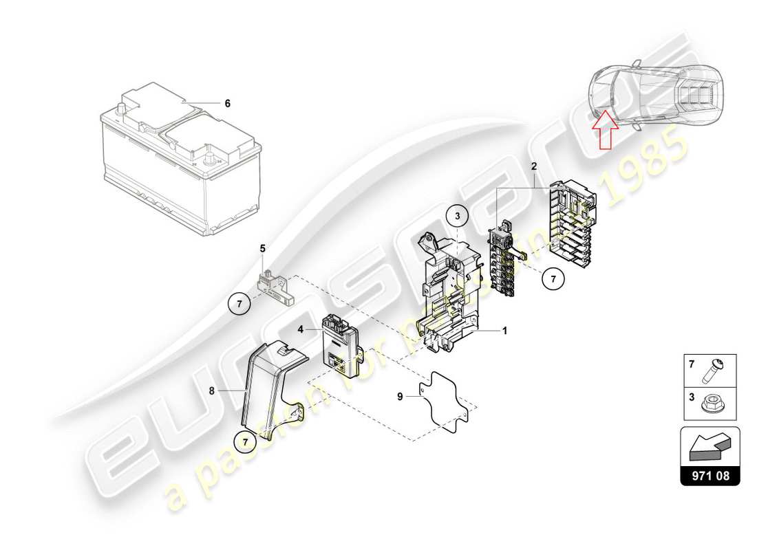 lamborghini lp580-2 spyder (2018) schema delle parti della scatola dei fusibili