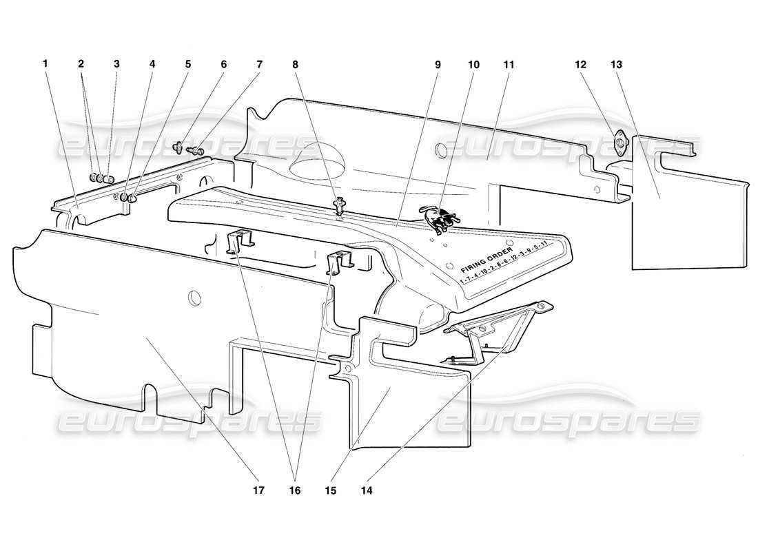 lamborghini diablo se30 (1995) diagramma delle parti dei pannelli dell'alloggiamento del motore