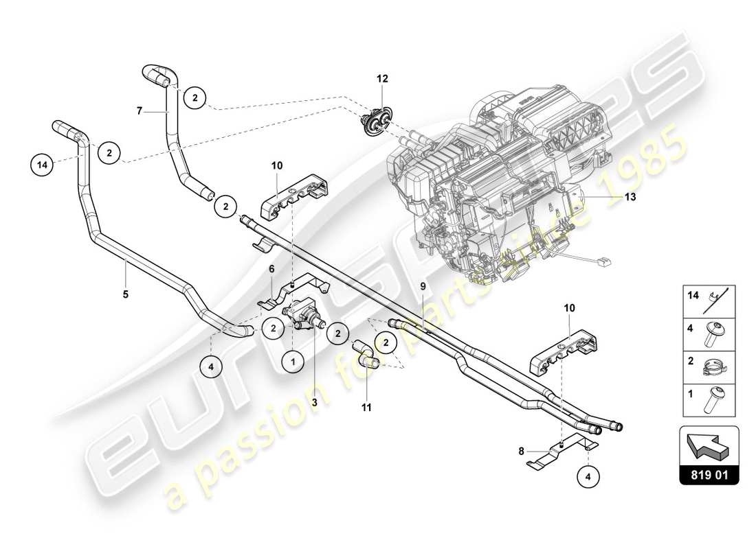 lamborghini 2012 (lp700-4 coupe)) riscaldamento, aria condiz. diagramma delle parti del sistema