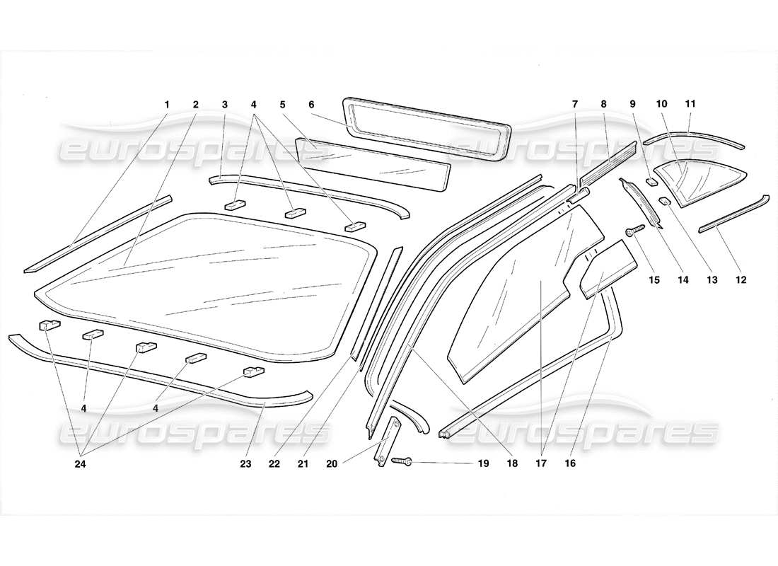 lamborghini diablo se30 (1995) diagramma delle parti di windows