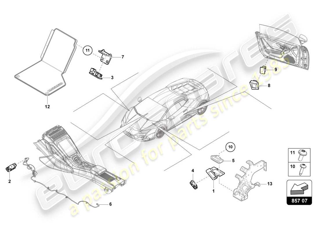 lamborghini evo coupe (2020) parti singole per luce interna e da lettura schema delle parti